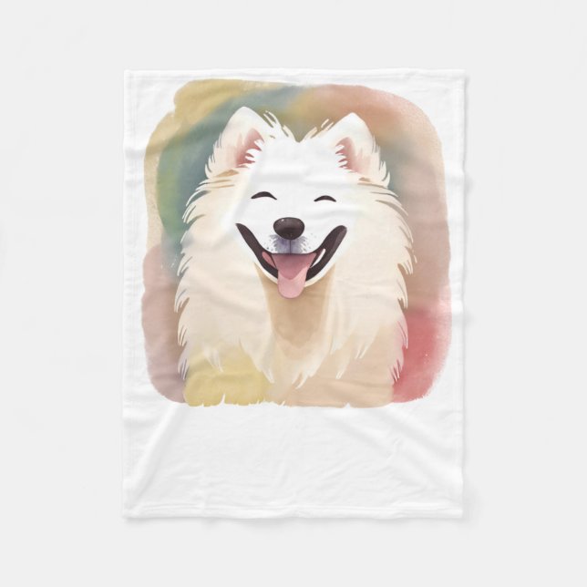 Manta Polar Calcomanía de perro Samoyed acuarela1  (Anverso)