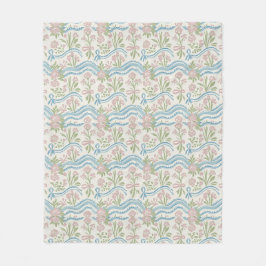 Manta Polar Caléndula preppy grandmillennial floral onda raya