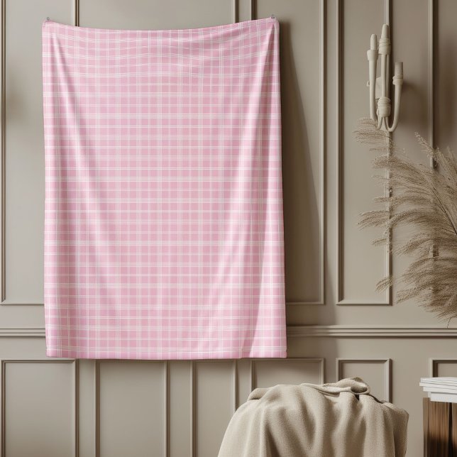 Manta Polar Cálido cheque rosado en blanco Vibes rústicas de a (Warm Pink Check Blanket Rustic Cottage Vibes)