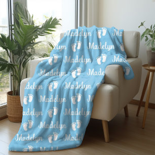 Manta Polar Caligrafía azul de bebé nombre de repetición perso
