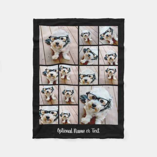 Manta Polar caligrafía en blanco negro cuadrado de 14 Collages (Anverso)