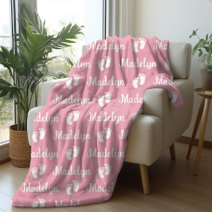 Manta Polar Caligrafía rosa del bebé Nombre de repetición pers