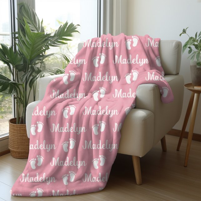 Manta Polar Caligrafía rosa del bebé Nombre de repetición pers (Subido por el creador)