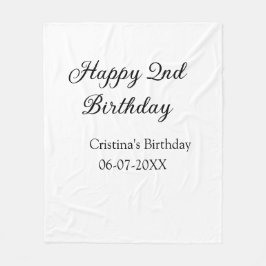 Manta Polar caligrafía simple mínimo feliz segundo cumpleaños