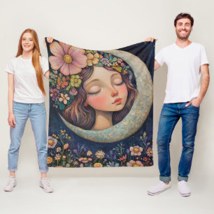 Manta Polar Calor floral y luna creciente