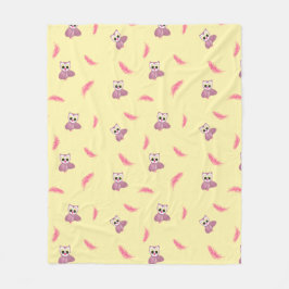 Manta Polar Cama de bebé amarilla con lechuzas y plumas