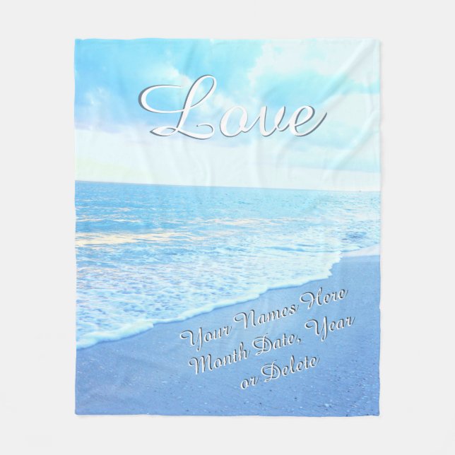 Manta Polar Cama de bodas de la playa de amor personalizada (Anverso)