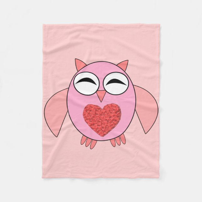 Manta Polar Cama de búho de amor rosa (Anverso)