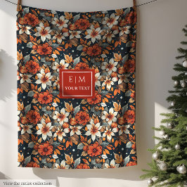 Manta Polar Cama de flores oxidado moderno con nombre personal