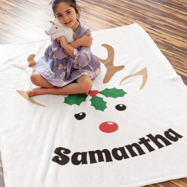 Manta Polar Cama de Navidades personalizados de cara de reno (Subido por el creador)