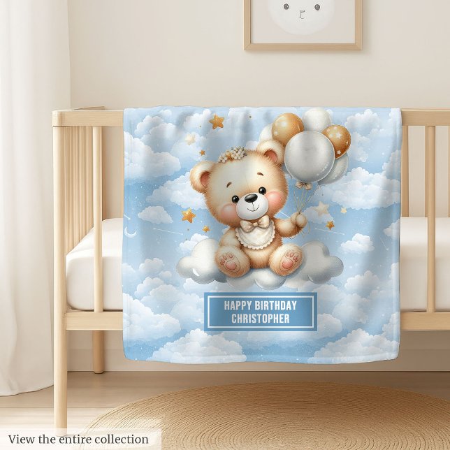 Manta Polar Cama de peluche de primer cumpleaños con nombre de (First birthday teddy blanket with monogram name)