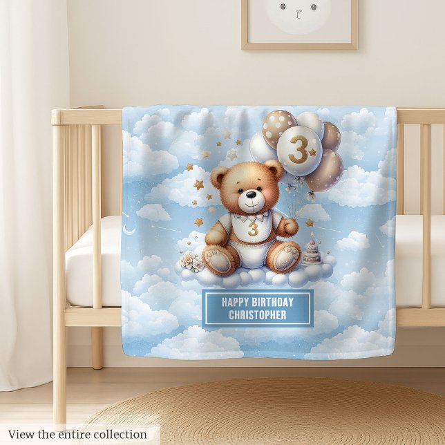 Manta Polar Cama de peluche personalizada para el tercer cumpl (Personalized teddy blanket for boy’s 3rd birthday)