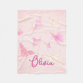 Manta Polar Cama personalizada de mariposa rosa para niños peq