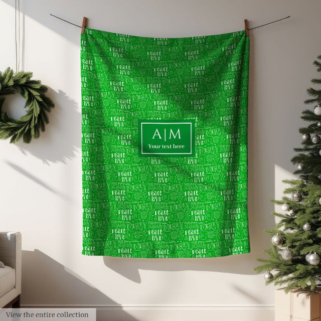 Manta Polar Cama verde festivo con letras de Navidades (Festive green blanket with Christmas lettering)