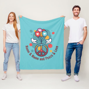 Manta Polar Cambiar nombre Texto Paz Amar a Boho Hippie Doves