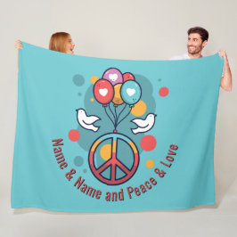 Manta Polar Cambiar nombre Texto Paz Amar a Boho Hippie Doves