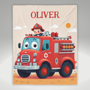 Manta Polar Camión de bomberos y niño bombero