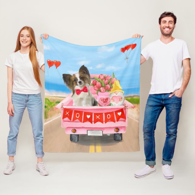 Manta Polar Camión de San Valentín para Perro Papillon (In situ)