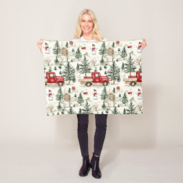 Manta Polar Camión rojo con regalos y bebé hombre de nieve