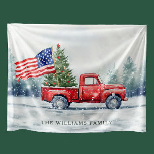 Manta Polar Camioneta Roja Vintage de Navidad Bandera de árbol