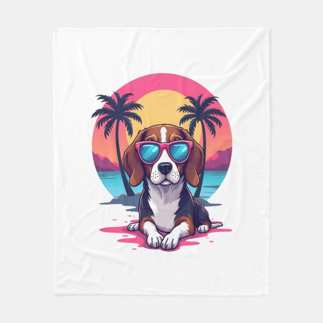 Manta Polar Camisa De Fondo Beagle Sunset, Beagle Mom, Beagle (Anverso)