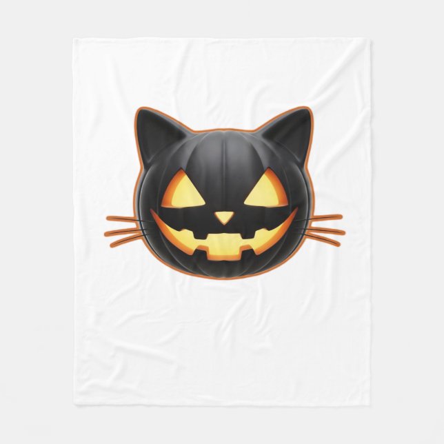 Manta Polar Camiseta clásica de Emoji de gato negro o'Lantern (Anverso)