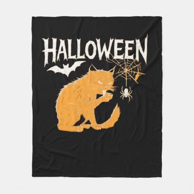 Manta Polar Camiseta clásica de Halloween de un gato vampiro (Anverso)