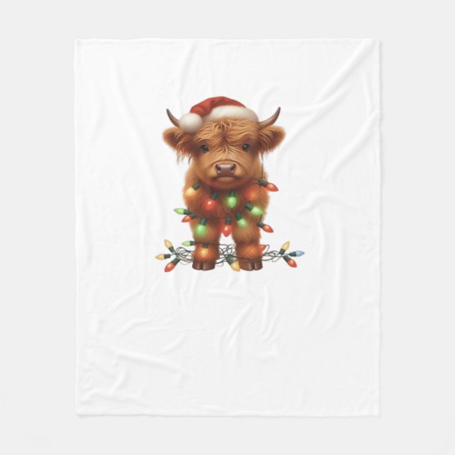 Manta Polar Camiseta clásica de vaca Highland para navidades (Anverso)