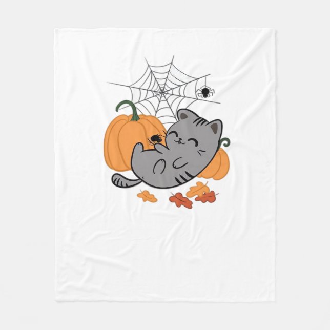 Manta Polar Camiseta clásica Halloween Kitty and Spiders (Anverso)