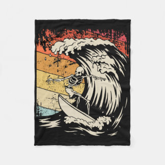 Manta Polar Camiseta de esqueleto de surf vintage Halloween Su