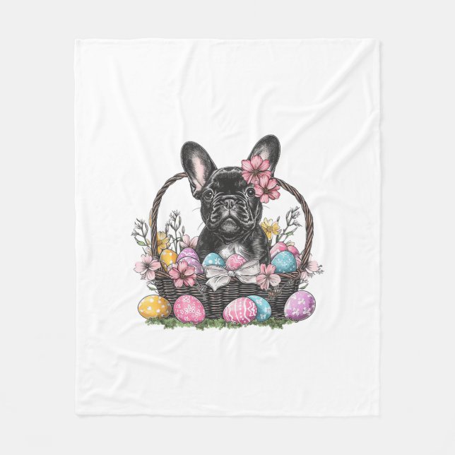 Manta Polar Camiseta de Frenchie Dog Easter Frenchie Dog Eggs  (Anverso)