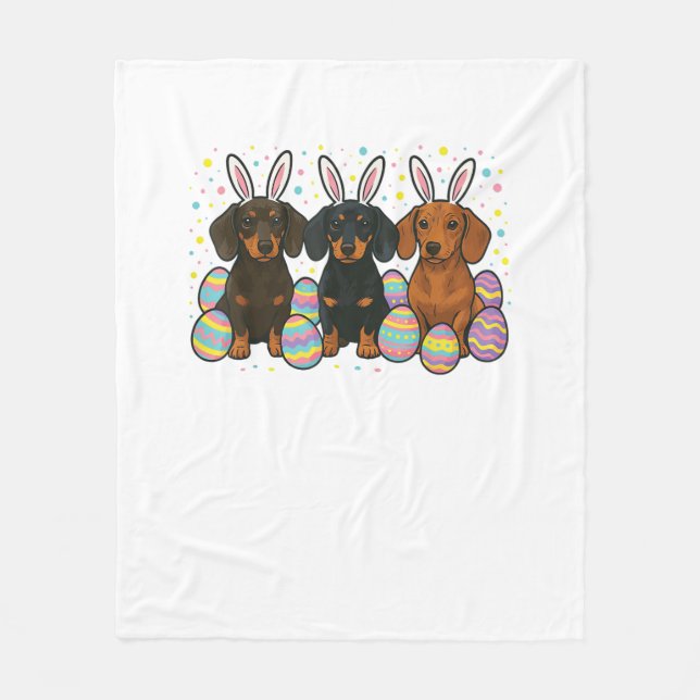 Manta Polar Camiseta de Pascua de Dachshund (Anverso)