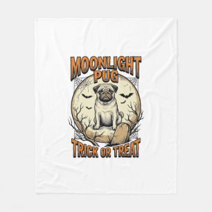 Manta Polar Camiseta de Pug de Halloween con Luna de Grabado V