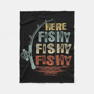 Manta Polar Camiseta divertida de pesca vintage Here-fishy