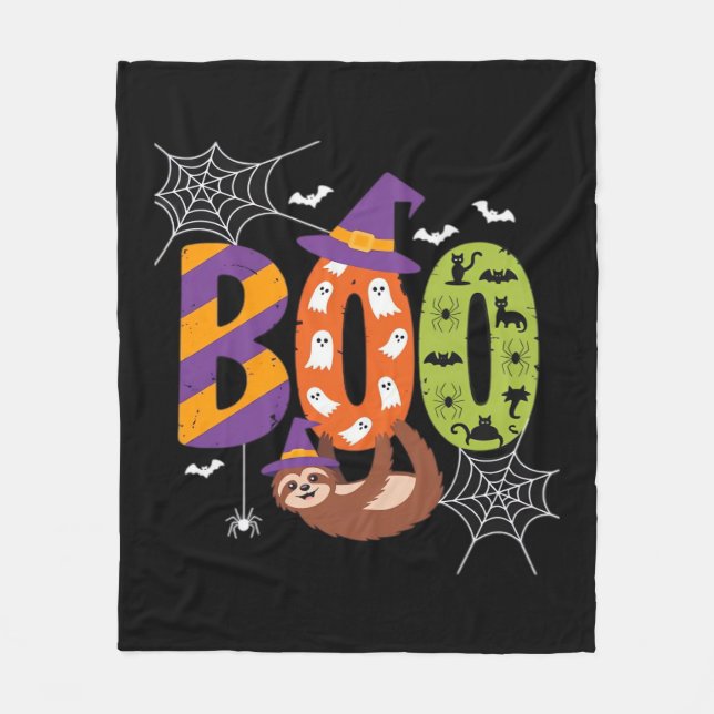 Manta Polar Camiseta esencial de Halloween Sloth Boo Lazy (Anverso)
