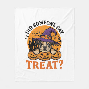 Manta Polar Camiseta Vintage de Halloween Bulldog Bruja Perro