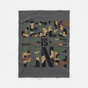 Manta Polar Camo Jesús es Rey Cruz Cristiana Camuflaje Reli