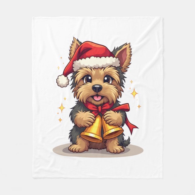Manta Polar Campanas de Navidad de Yorkshire Terrier (Anverso)