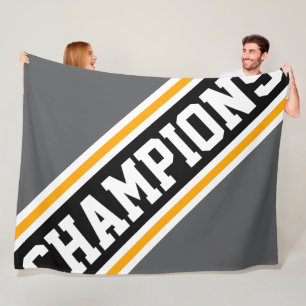 Manta Polar CAMPEONES Gris Negro Blanco Naranja Rayas