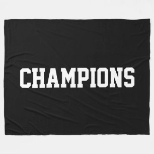 Manta Polar CAMPEONES Texto Blanco Atlético Sobre Negro Deport