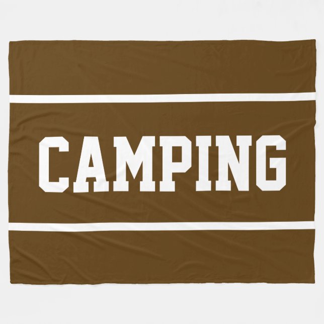 Manta Polar CAMPING Sporty White Text Stripes On Bold Brown (Frente (Horizontal))