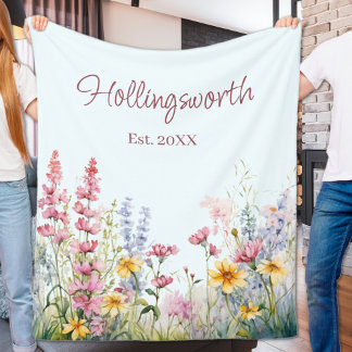 Manta Polar Campo de flores silvestres de acuarela personaliza