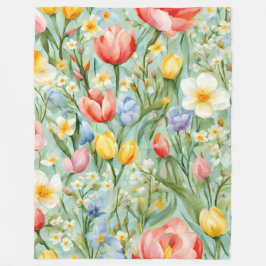 Manta Polar Campo Floral Primaveral Colorido. Pintura