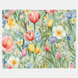 Manta Polar Campo Floral Primaveral Colorido. Pintura