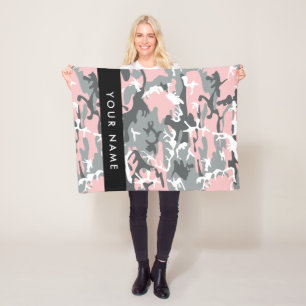 Manta Polar Camuflaje Rosa y Gris Personaliza tu nombre