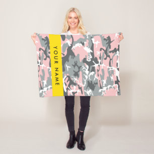Manta Polar Camuflaje rosa y gris Tu nombre Personaliza