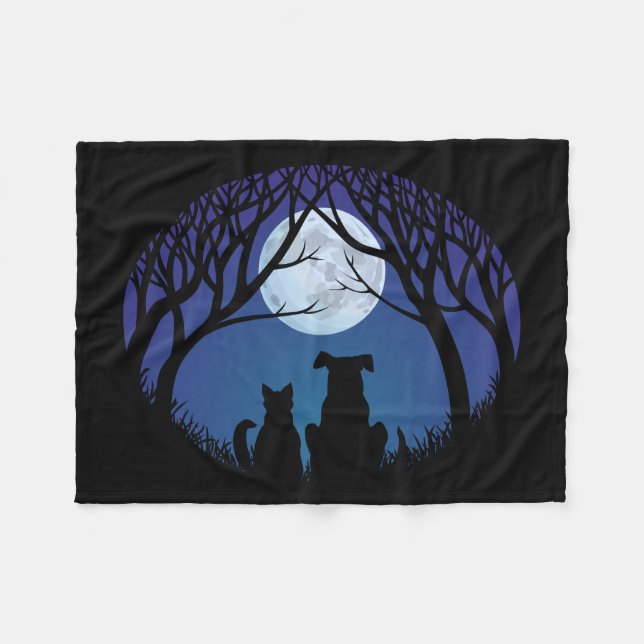 Manta Polar Cañada de gato y perro, mejor amigo, fleece en bla (Frente (Horizontal))