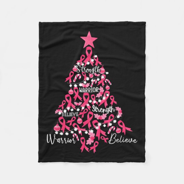 Manta Polar Cáncer Árbol de Navidad Cinta rosa Concienciación  (Anverso)