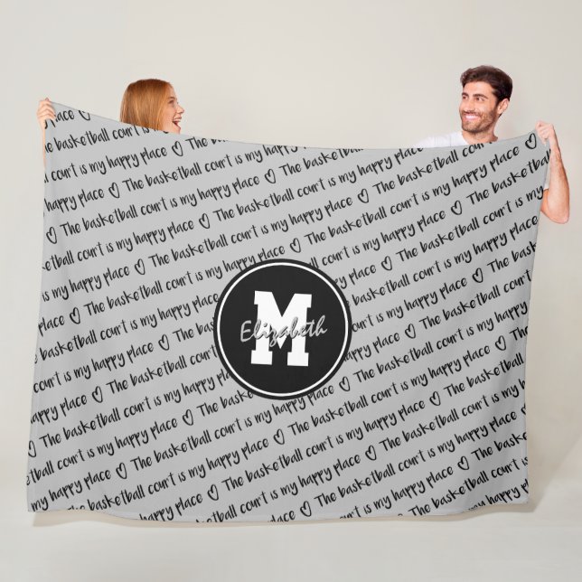 Manta Polar cancha de baloncesto feliz lugar negro gris CUALQU (In situ)