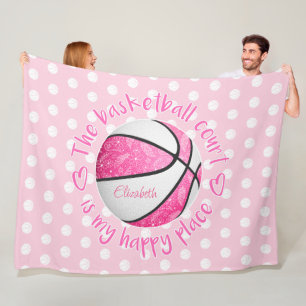 Manta Polar cancha de baloncesto rosa de estampado floral luga